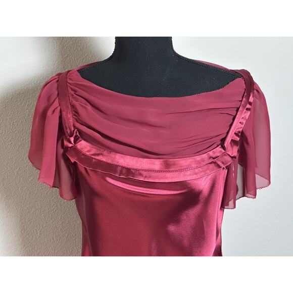 Max Studio Top Blouse Women's S Wine Burgundy Short Sleeve Draped Scoop Neckline - Picture 5 of 16